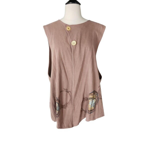 Blue Fish Vintage 90s Organic Cotton Relaxed Lagenlook Vest Boho Women's Brown - Picture 1 of 9